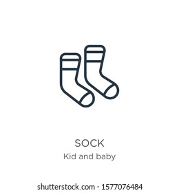 Sock icon. Thin linear sock outline icon isolated on white background from kids and baby collection. Line vector sign, symbol for web and mobile