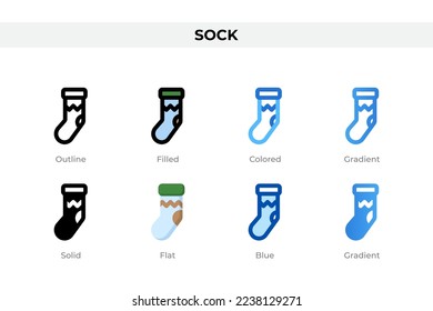 Sock icons in different style. Sock icons set. Holiday symbol. Different style icons set. Vector illustration