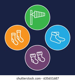Sock icons set. set of 4 sock outline icons such as wind cone, baby socks