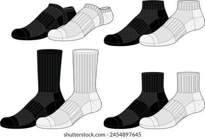 Socken Längen Vektorillustration Mode Design Vorlage Knöchel Crew	