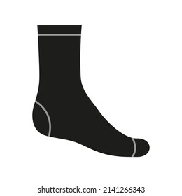 Sock for man, black silhouette template. Sport and regular sock. Mockup clothes side view. Vector illustration