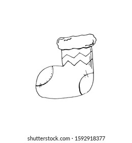 Sock. New Year symbol. Vector. Isolated on a white background. Element of a festive decor. Can be used for decoration of congratulations, cards, invitations. Suitable for t-shirts, mugs, gifts.