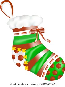 Sock New Year's, a decor element, packing for a gift,   object with design, a symbol of a holiday, a stocking a vector, ornament for a celebration, the patch in peas, 