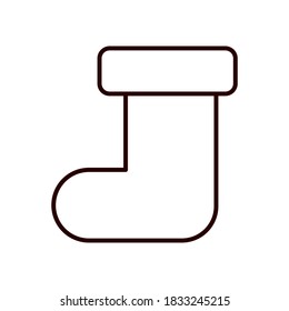 Sock outline icon isolated on white background, christmas socks, vector illustration.