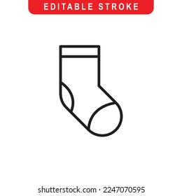 Sock Outline Icon. Sock Line Art Logo. Vector Illustration. Isolated on White Background. Editable Stroke