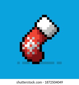 Sock pixel art sprite for mobile or pc game. Isolated 8-bit christmas asset. 