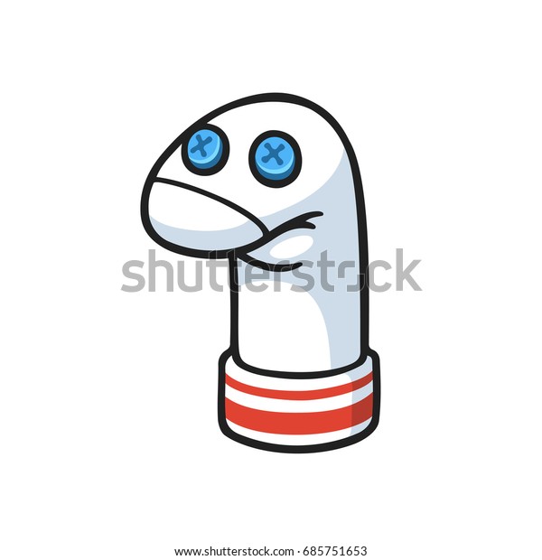 Sock\
puppet with button eyes. Cute cartoon\
illustration.