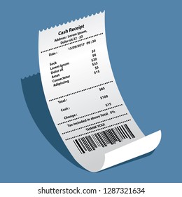 sock receipt printed template, paper financial check. vector illustration