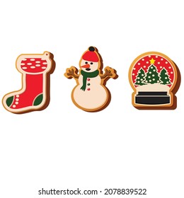 Sock, Snowman, Snowglobe gingerbread vector	
