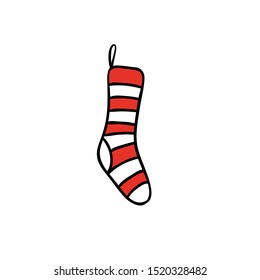 sock in strip for sweets Christmas and new year. Vector sketch illustration isolated for greeting cards.