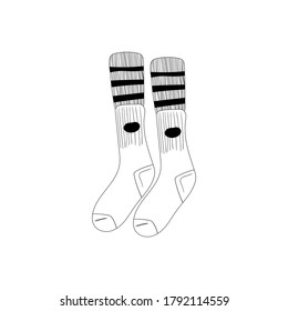 Sock vector black and white sketch of stylish cotton and woolen socks isolated on white background in doodle style drawing. Creative ink art work.