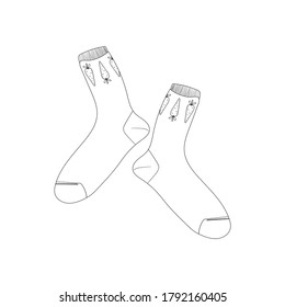 Sock vector black and white sketch of stylish cotton and woolen socks isolated on white background in doodle style drawing. Creative ink art work.