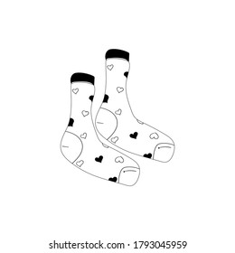 Sock vector black and white sketch of stylish cotton and woolen socks isolated on white background in doodle style drawing. Creative ink art work.