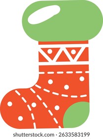 Sock vector flat Christmas on the white background.
