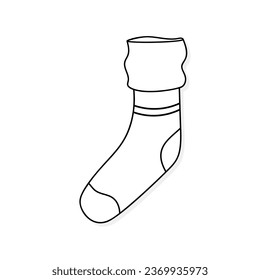Sock Vektorsymbol im Doodle-Stil. Symbol in einfachem Design. Cartoon-Objekt, handgezeichnet einzeln auf weißem Hintergrund.