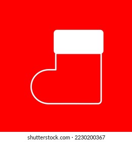 Sock vector icon isolated on red background, vector illustration