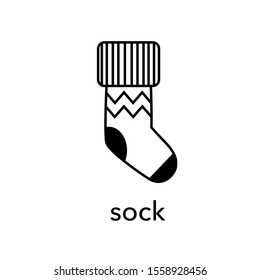 Sock vector icon. Simple black and white line drawing.