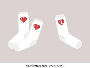 A sock without a pair as a metaphor of relationship difficulties, divorce, and jealousness, a broken heart icon