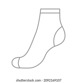 Sock for woman, outline template. Sport and regular sock. Technical mockup clothes side view. Vector contour illustration