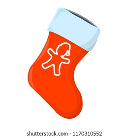 Sock XMas Isolated icon. Cartoon style. Vector Illustration for Christmas day.