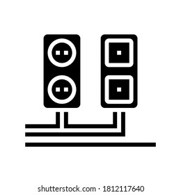 vector de icono de glifo de instalación de salida de zócalo y antena. señal de instalación de salida de enchufe y antena. símbolo de contorno aislado ilustración negra