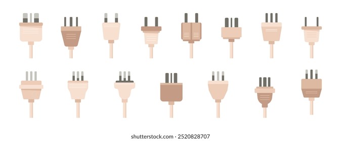 Enchufe para cargar teléfonos o dispositivos eléctricos y gadgets modernos. colección de enchufes eléctricos aislados de Vector, cargador para teléfonos inteligentes o electrodomésticos. Tecnologías y equipos de encendido