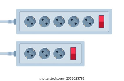 Socket Extension cord. Electric Power outlet plug. Power strip. Vector illustration