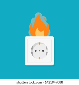 Socket in fire. Electric problem. Broken socket fire. House accident. EPS 10