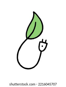 Socket grows from leaves. Co2 concept of climate change. Recycling. Vector doodle