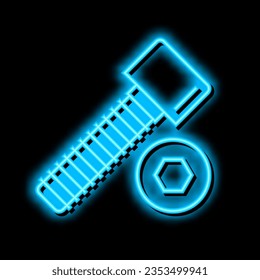 Sockelkopf Schraube Neon Leuchtzeichen Vektor. Schraubschraube mit Sockel