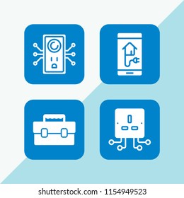 socket icon. 4 socket set with tool box and plug vector icons for web and mobile app