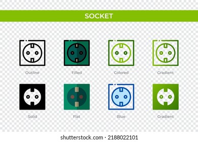 Socket icon in different style. Socket vector icons designed in outline, solid, colored, filled, gradient, and flat style. Symbol, logo illustration. Vector illustration