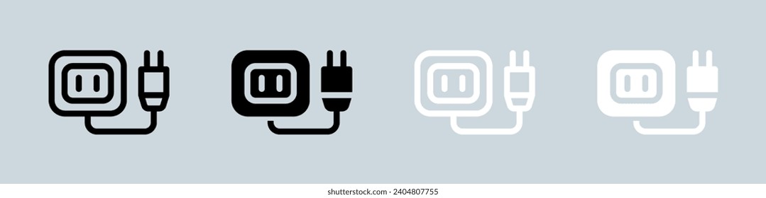 Socket icon set in black and white. Power plug signs vector illustration.