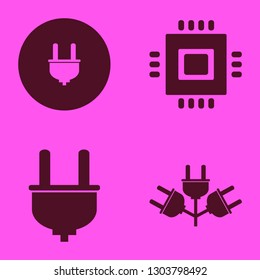 socket icon set with cpu, plug and electric plugs vector illustration