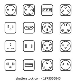 Socket outlet linear icon set, Vector.