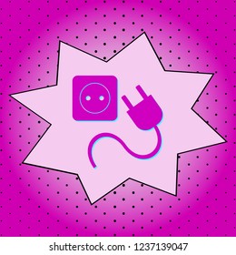 Socket and plug. Purple icon pop-art background .Vector.