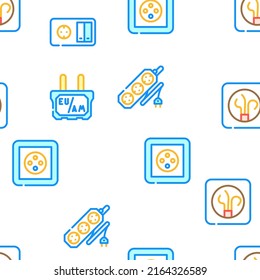 Socket Power Electrical Accessory Vector Seamless Pattern Color Line Illustration