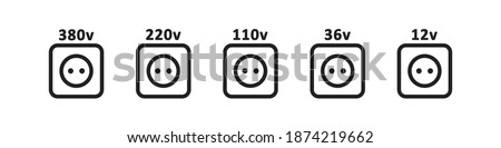 Socket power icon. Electric plug symbol. 110v, 220v, 380v voltage danger sign in vector flat style.