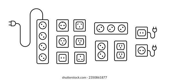 Socket power plug icon. Mains outlet sign. Electric socket icon set