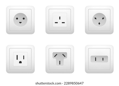 Socket power type electric plug switch isolated set. Vector cartoon graphic design element illustration