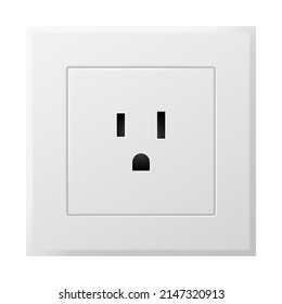 Socket power wall mounted outlet 3d realistic for american type. Electrical adapter plastic element for electricity connection. Vector illustration