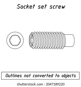socket set screw fastener outline blueprint 