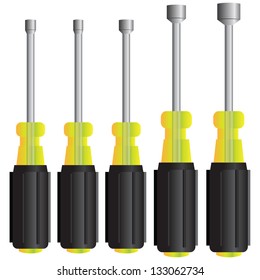 Socket Set Wrench performed screwdrivers. Industrial set. Vector illustration.