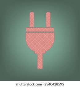 Socket sign illustration. Apricot Icon with Brick Red parquet floor graphic pattern on a Ebony background. Feldgrau. Green. Illustration.
