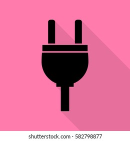 Socket sign illustration. Black icon with flat style shadow path on pink background.