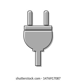 Socket sign illustration. Black line icon with gray shifted flat filled icon on white background. Illustration.