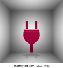 Socket sign illustration. Bordo icon with shadow in the room.