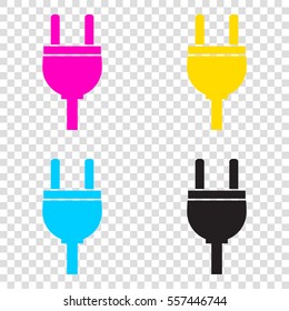 Socket sign illustration. CMYK icons on transparent background. Cyan, magenta, yellow, key, black.