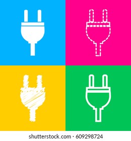 Socket sign illustration. Four styles of icon on four color squares.