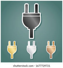 Socket sign illustration. Set of metallic Icons with gray, gold, silver and bronze gradient with white contour and shadow at viridan background. Illustration.